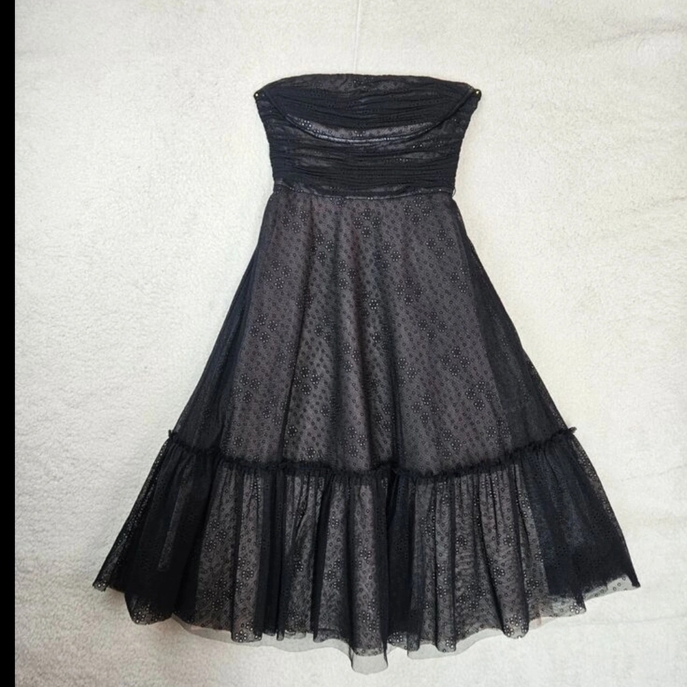 BCBG Black Strapless Tiered Cocktail Dress